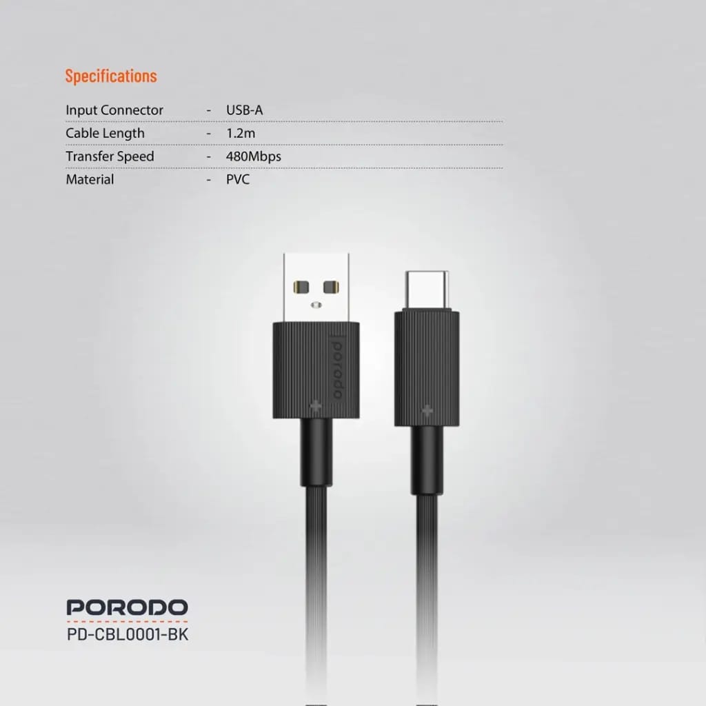 Porodo USB-A to Type-C Durable Charging Cable