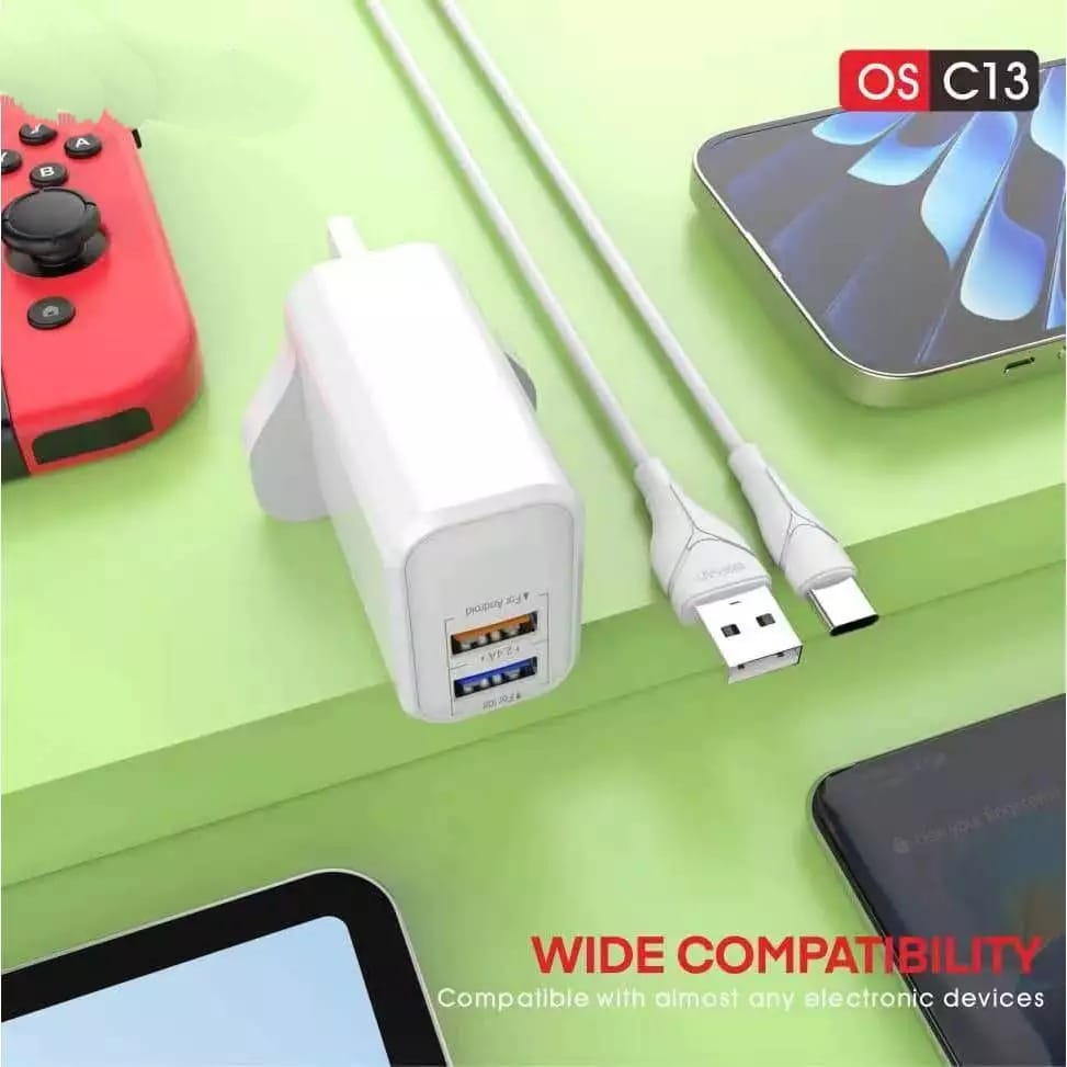 Onesam Dual Usb Fast charger with Usb A to Usb C cable C13