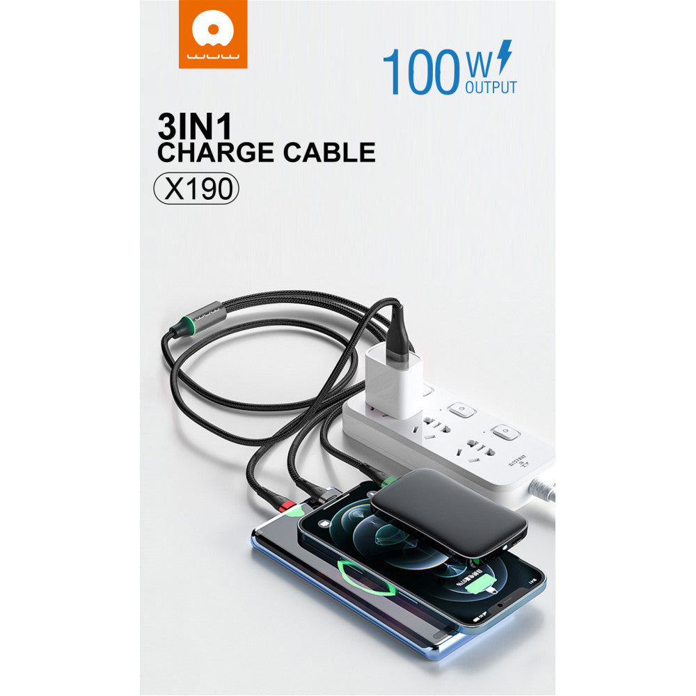 Wuw 3-in-1 Data Cable 1.2M 100W X190