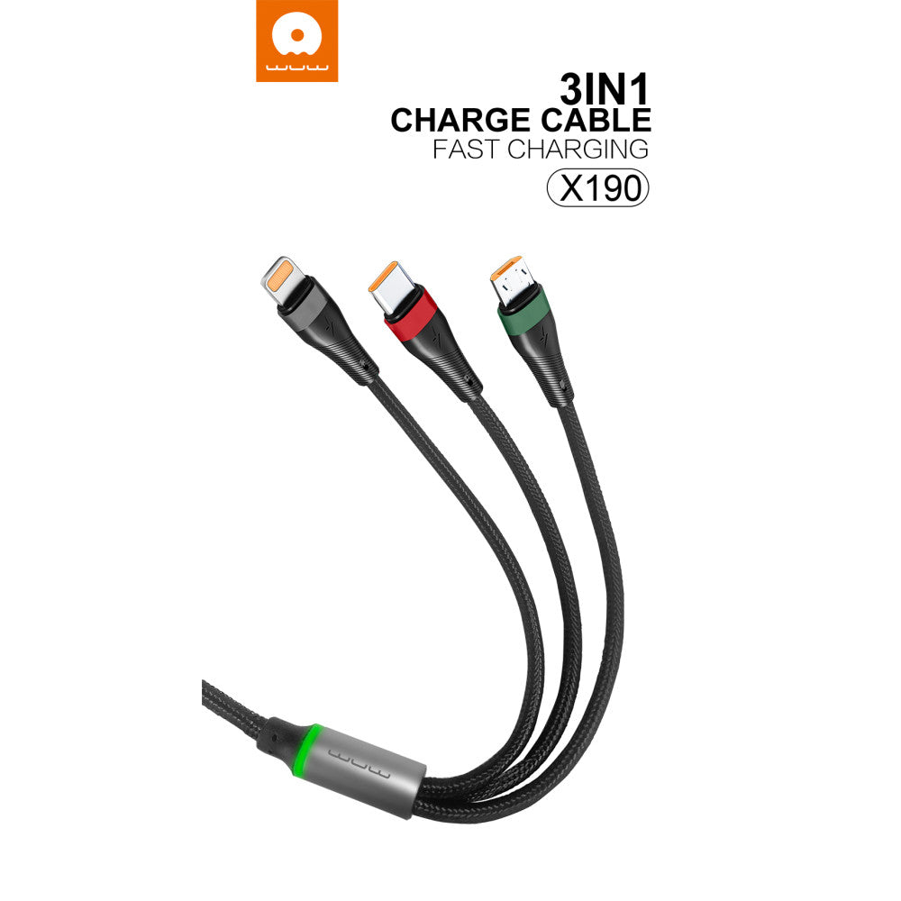 Wuw 3-in-1 Data Cable 1.2M 100W X190