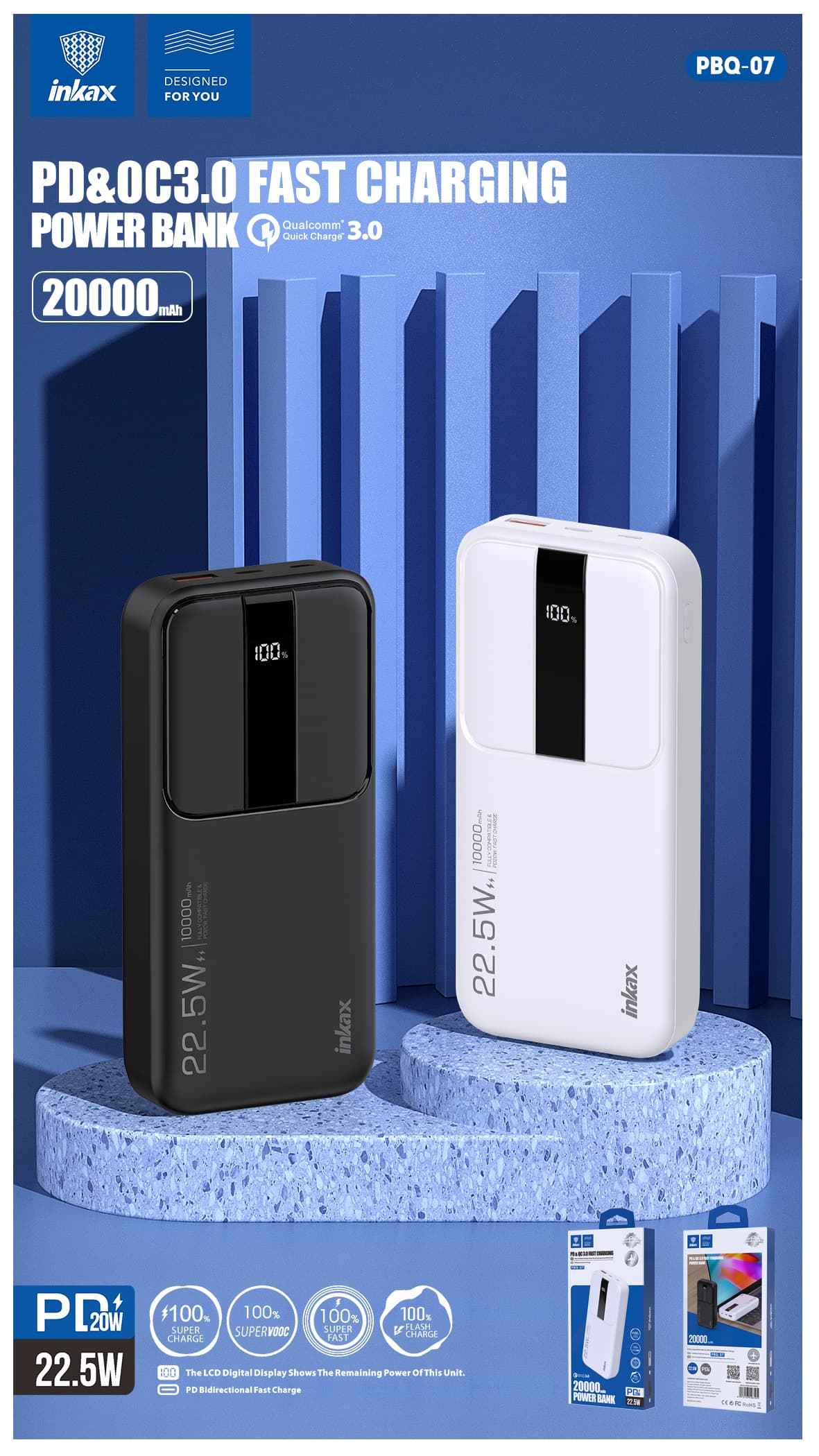 Inak 20000mAh 22.5W Power Bank PBQ-07