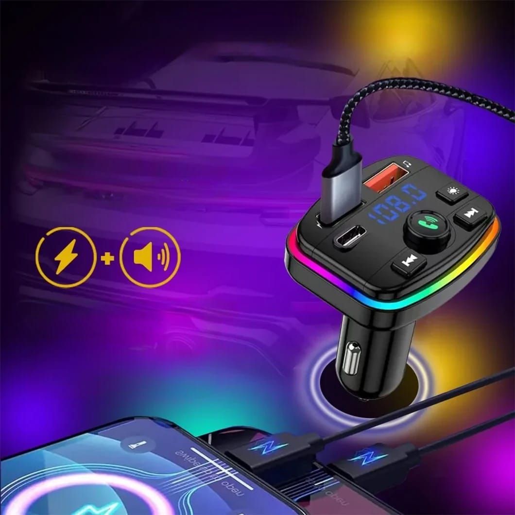 Wireless FM Transmitter and Car Charger With RGB Light (ALS-A912)