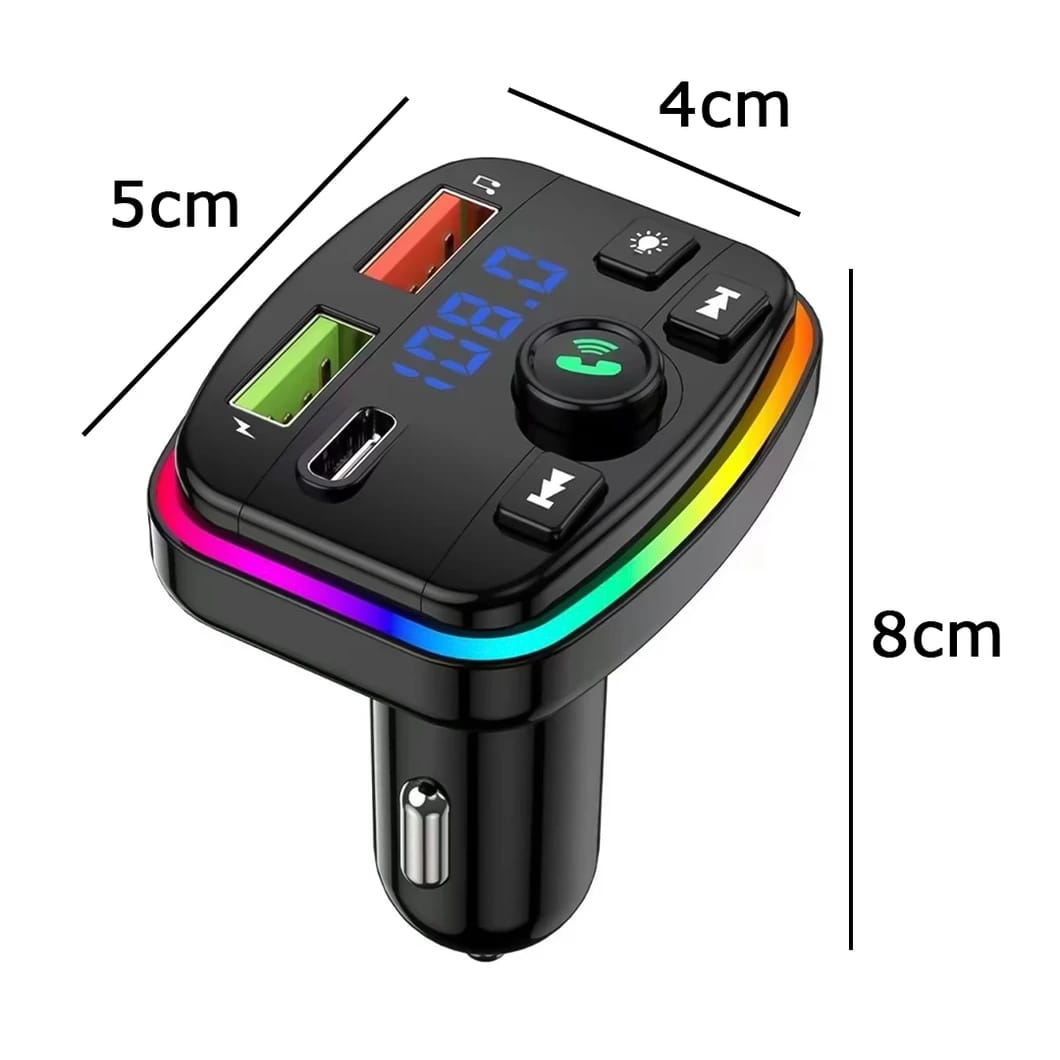 Wireless FM Transmitter and Car Charger With RGB Light (ALS-A912)