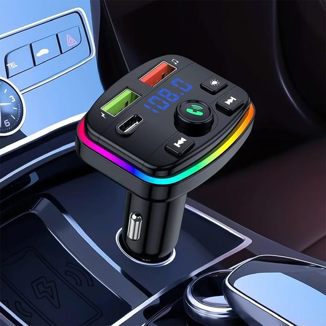 Wireless FM Transmitter and Car Charger With RGB Light (ALS-A912)