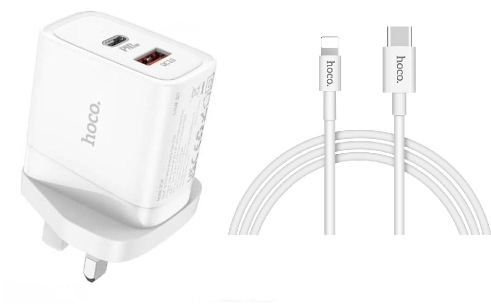 Hoco Pd20w + QC3.0 Fast Charger Set with Type-c to Lightning Cable MC34