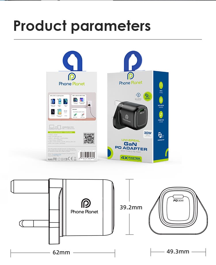 Phone Planet-PP-30W GaN-UK -USB-C PD Wall Charger