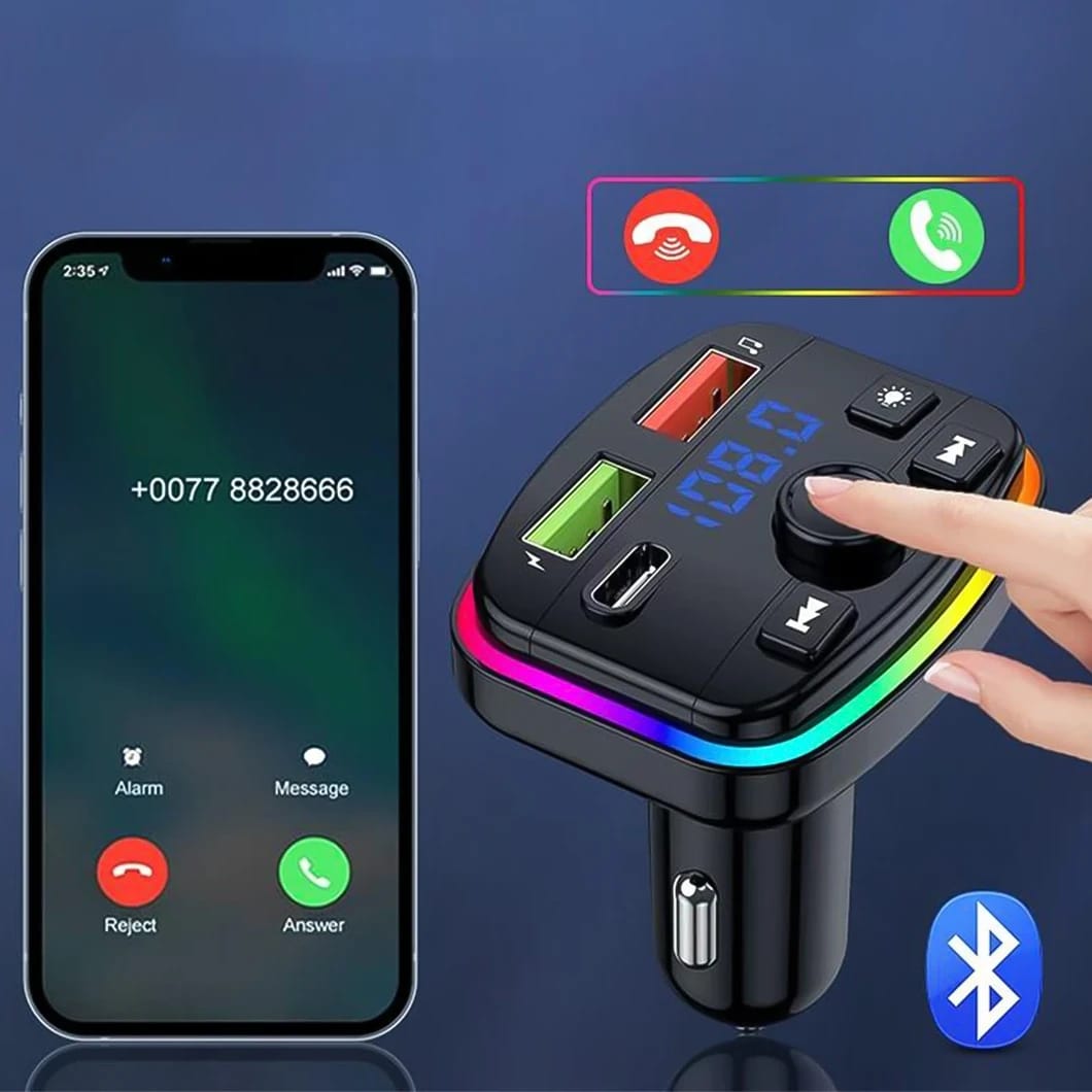 Wireless FM Transmitter and Car Charger With RGB Light (ALS-A912)