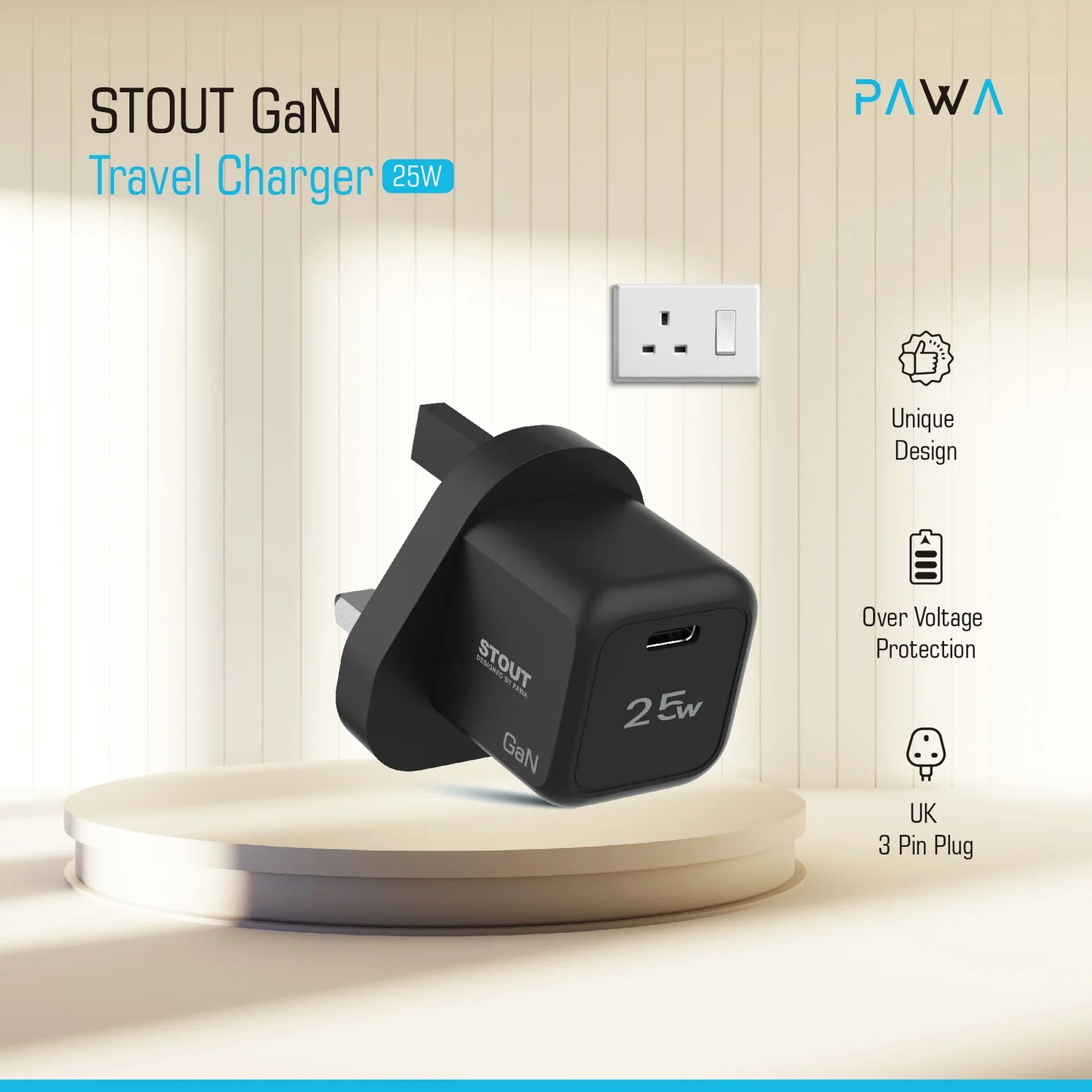 Pawa Stout GaN Travel Charger 25W UK Standard