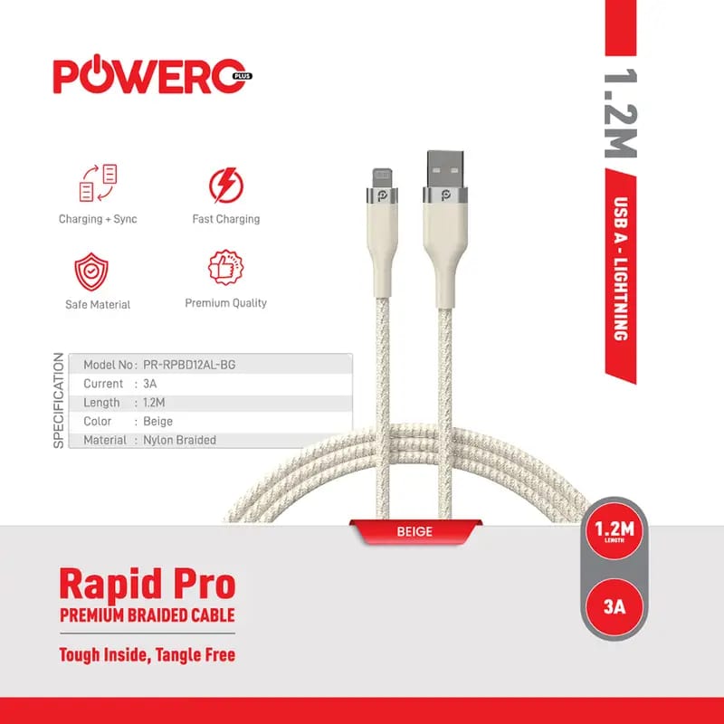 PowerO+ Rapid Pro Premium Braided Cable USB-A to Lightning