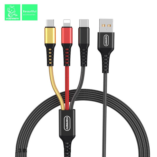 Denmen D02E 2.4A Micro USB / Type C / Lightning Cable Charging & Data Cable