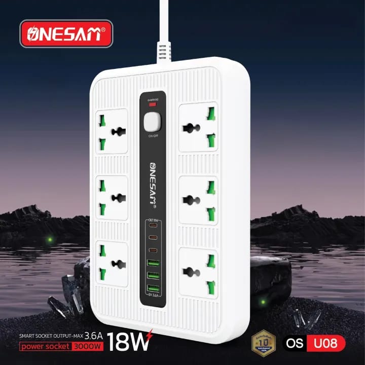 Onesam Extension OS-U08 Power Socket 3000W 3.6A 18W