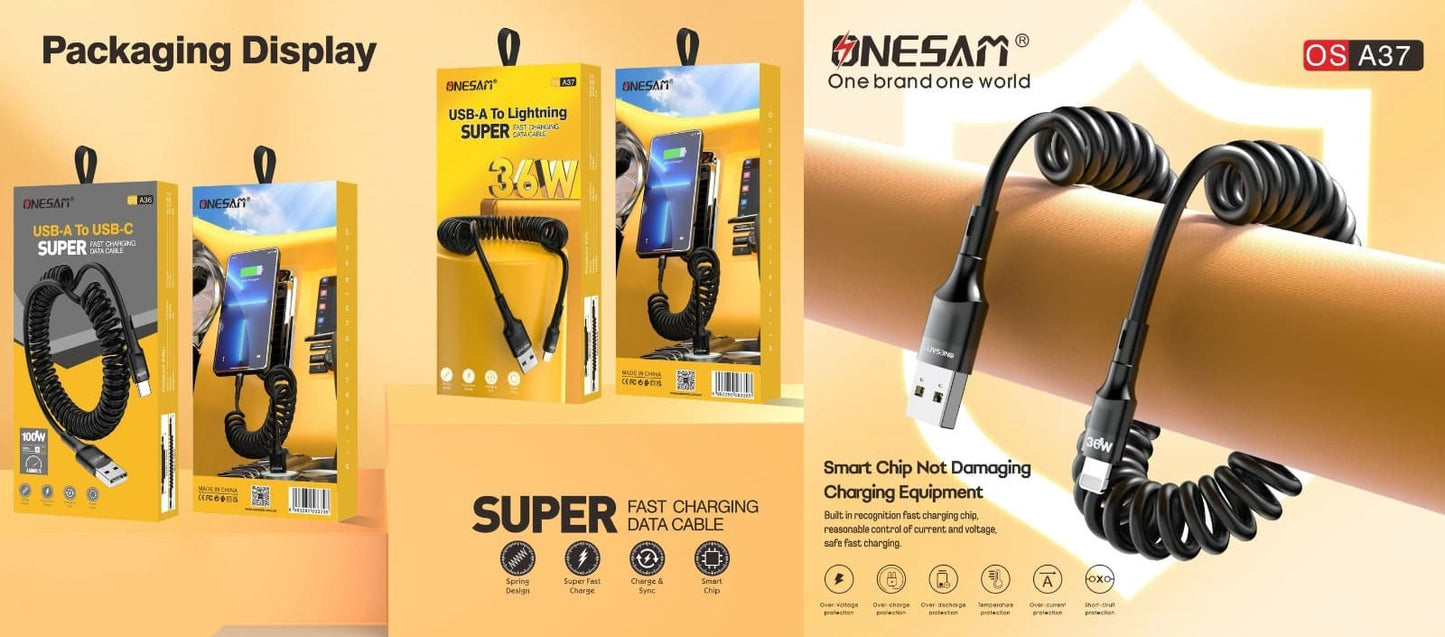 Onesame 36W USB A to Lightning Super Fast Charging Data Cable OS-A37