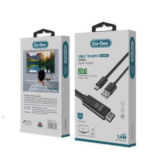 Go-Des 2 in 1 HDTV Type-C (USB-C) Cable 1.8M GD-HM817