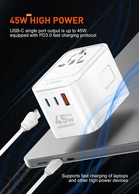 LDNIO Universal 45W GaN Fast Charger Travel Adapter Z8