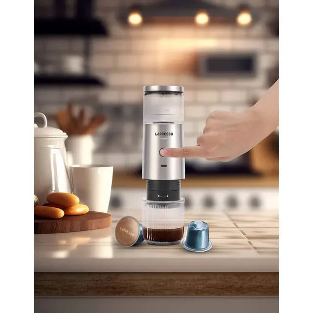 LePresso Stainless Steel Portable Espresso Maker Powder and Nespresso Pods with 9 Bar Pressure, 100ml Water Tank Capacity