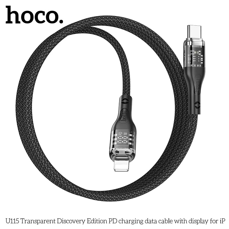 Hoco U115 Lightning to Type C PD 20W Transparent Data Cable With Display