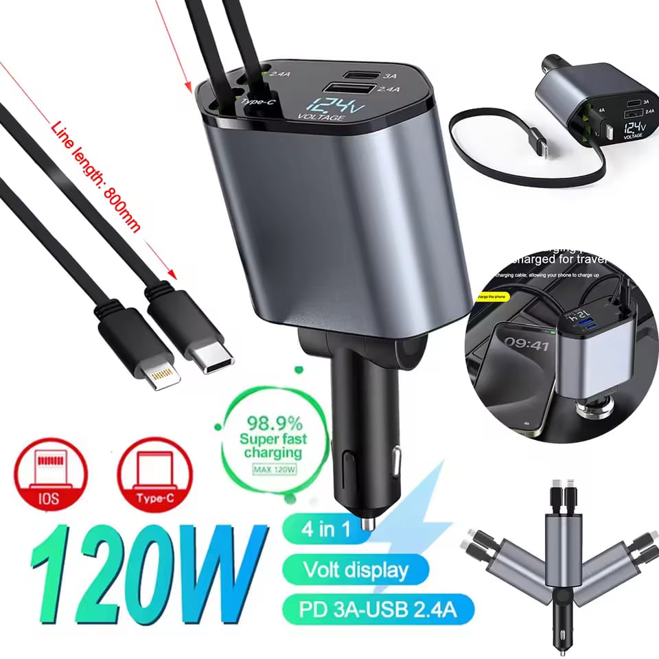 Allison 120W 4 IN 1 Retractable Car Charger ALS-A502