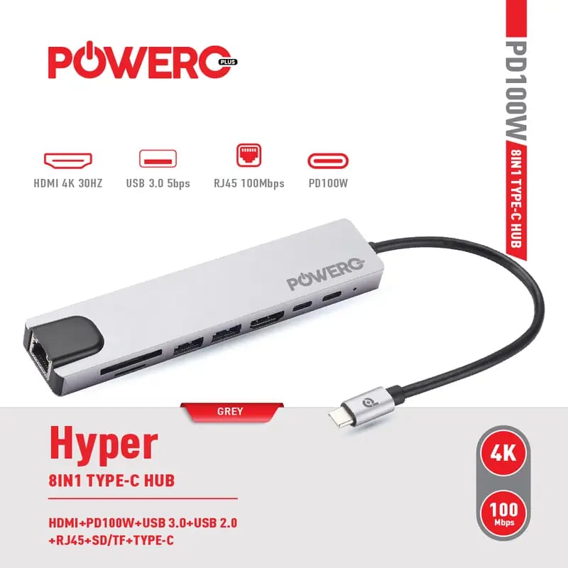 Powero+ Hyper 8IN1 Type-C Hub