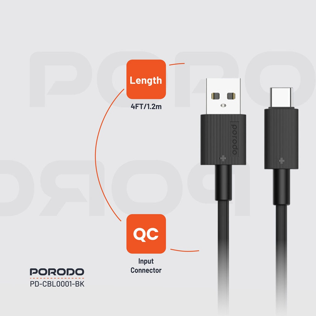 Porodo USB-A to Type-C Durable Charging Cable