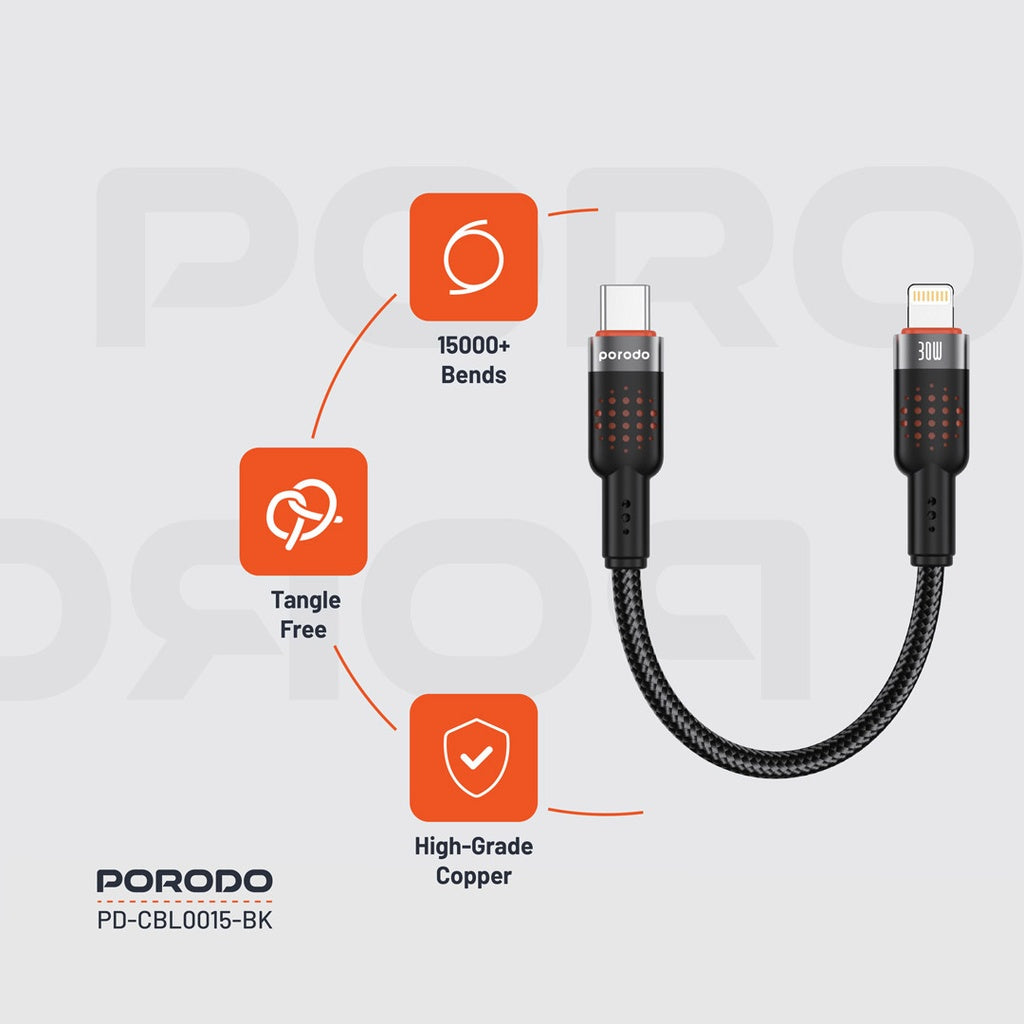 Porodo Braided Powerbank Cable USB-C to Lightning