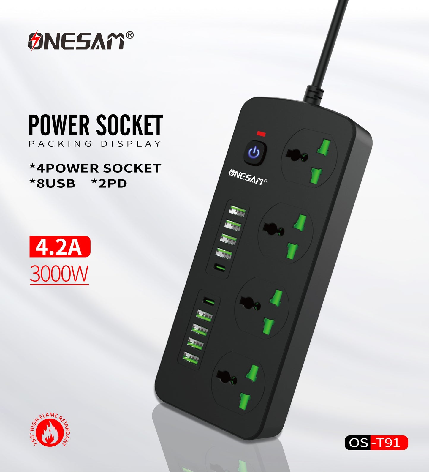 Onesam Power Extension With 8 USB Ports 2 PD