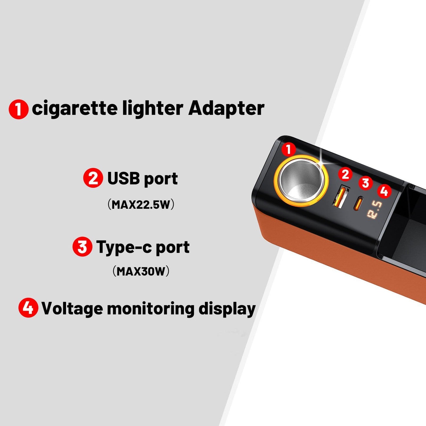 Car Seat Gap Filler with Charging Port (Support QC & PD) and Cigarettte lighter