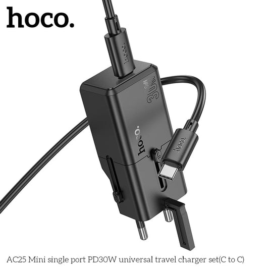 HOCO Universal Portable Travel Plug with USB C to C Cable AC25