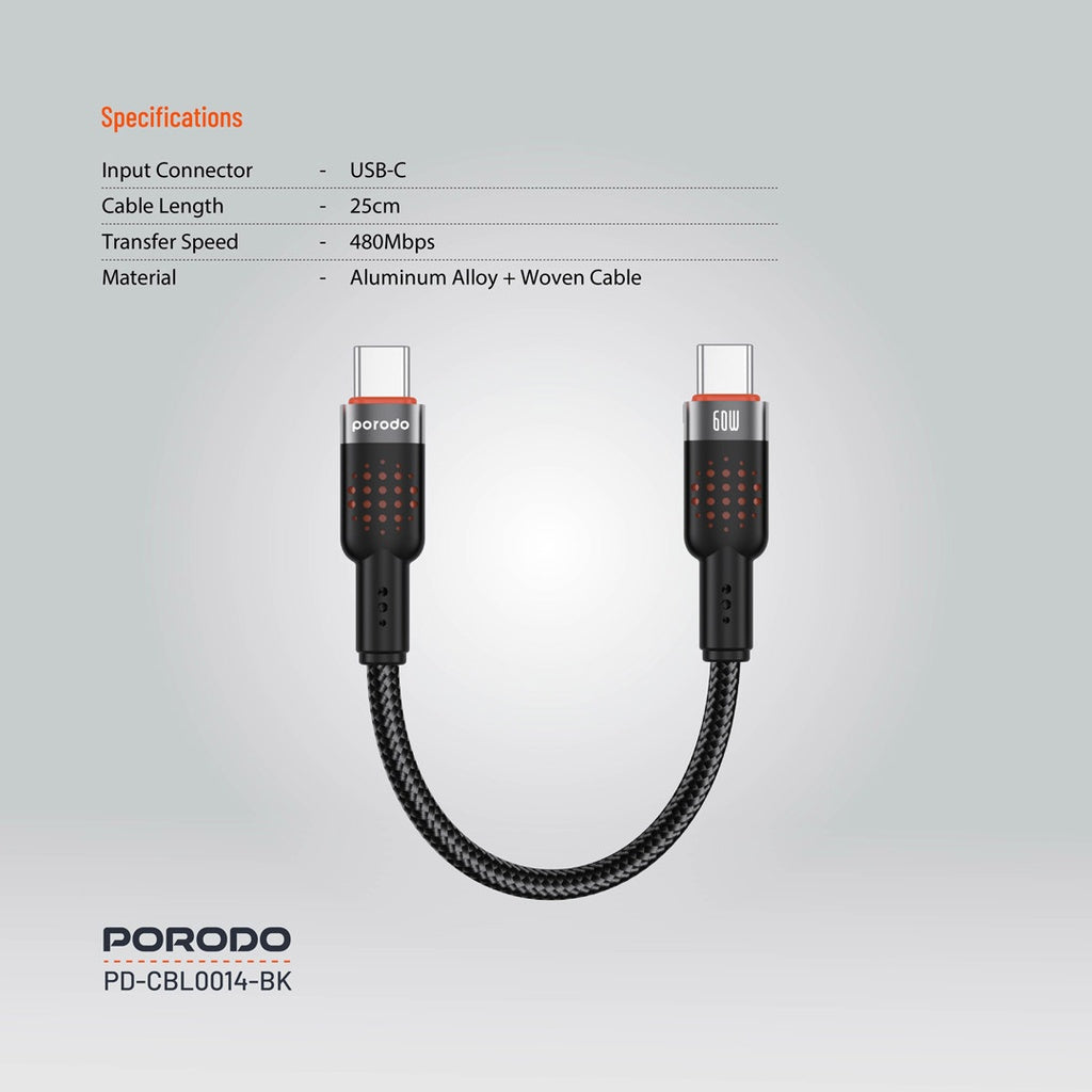 Porodo Braided Powerbank Cable USB-C to USB-C