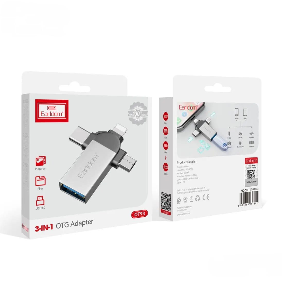 Earldom OTG+USB to iPhone/Micro/Type-C Adapter OT93