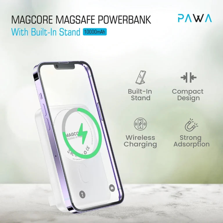 Pawa MagCore Magsafe Powerbank With Built-In Stand 10000mAh – White