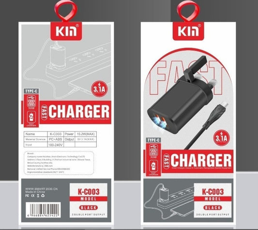 Kin Home Charger Type C Set 2 USB Port