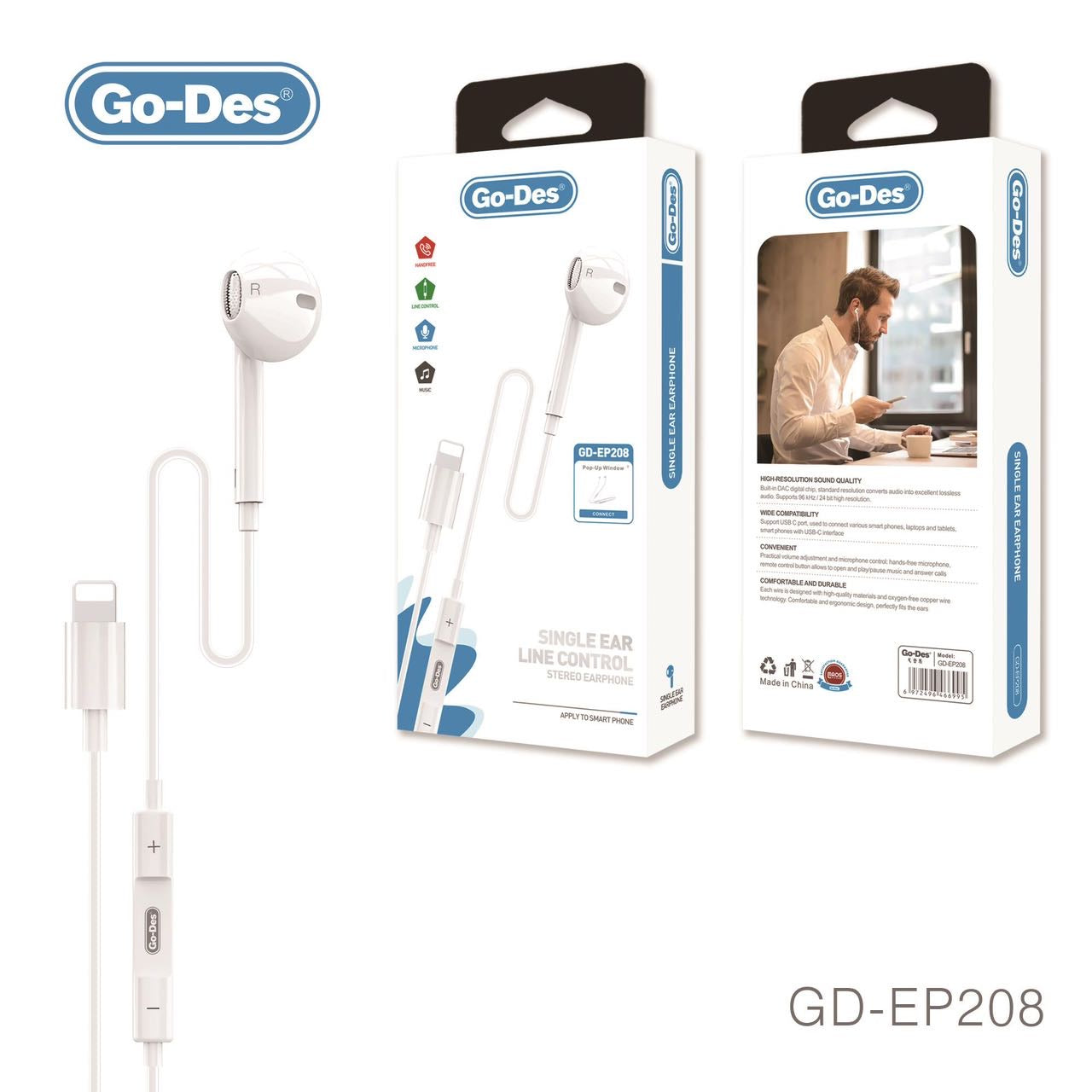 Go-Des GD-EP208 Lightning Single Earphone