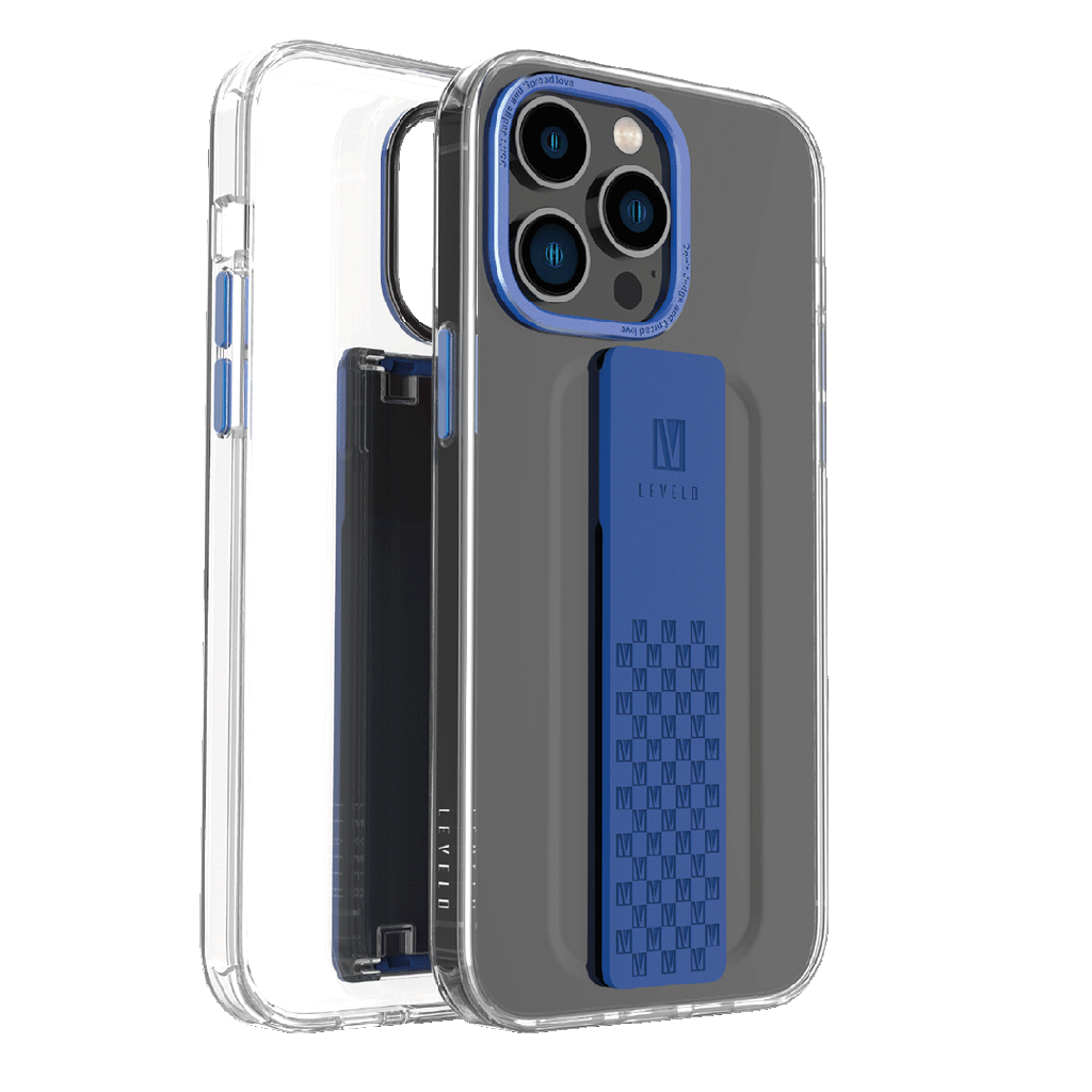 Levelo Graphia IMD Clear Case with Extra Grip For iPhone 14 Pro Max - Blue