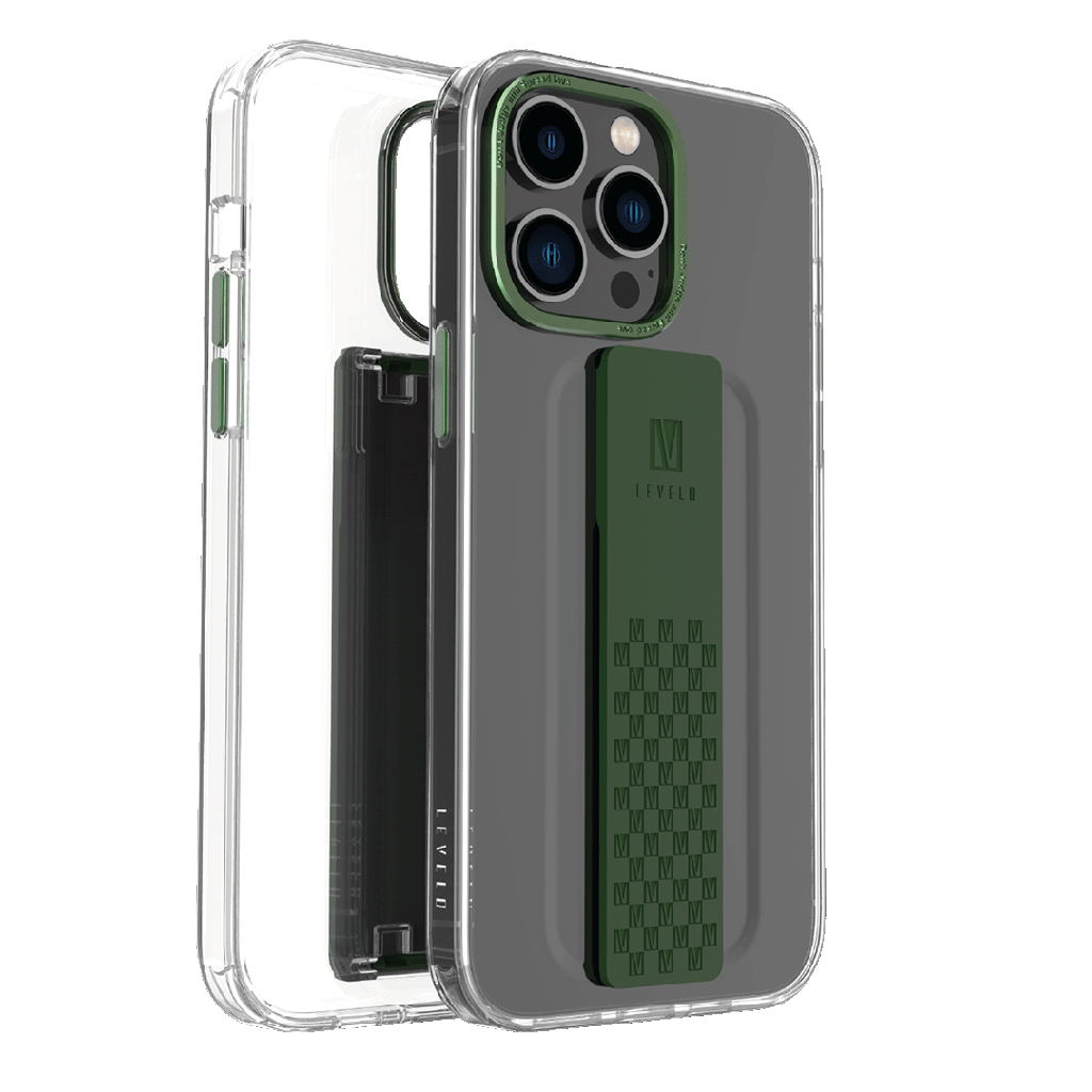 Levelo Graphia IMD Clear Case with Extra Grip For iPhone 14 Pro Max - Green