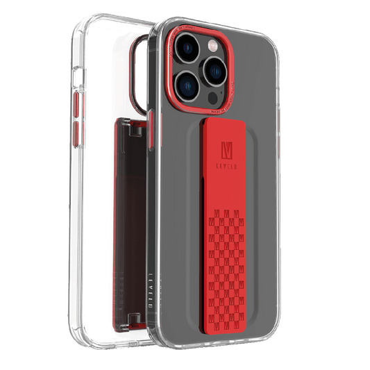 Levelo Graphia IMD Clear Case with Extra Grip For iPhone 14 Pro Max - Red