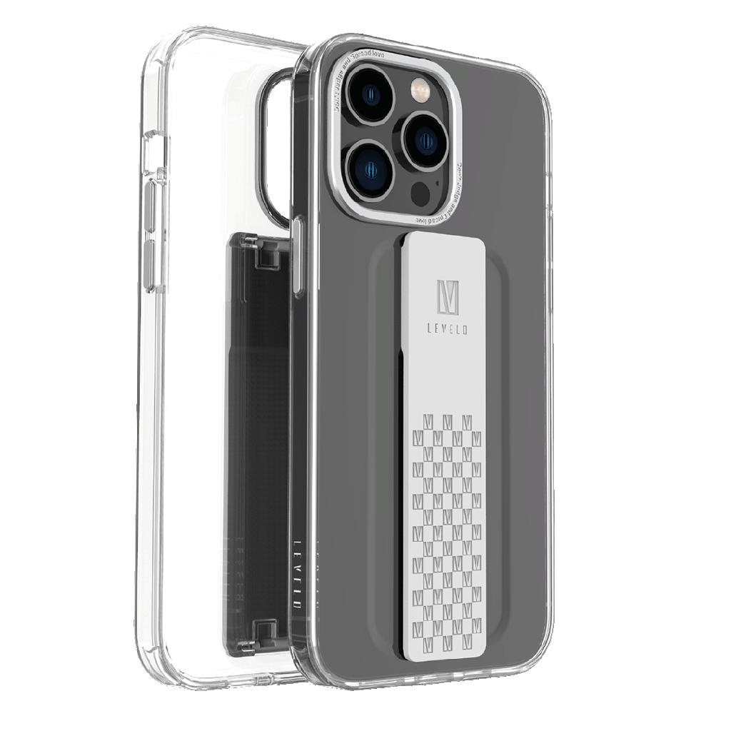 Levelo Graphia IMD Clear Case with Extra Grip For iPhone 14 Pro Max - Silver