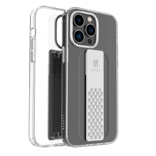 Levelo Graphia IMD Clear Case with Extra Grip For iPhone 14 Pro Max - Silver