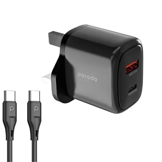 Porodo Dual Output Quick Charger USB-C PD and USB-A QC