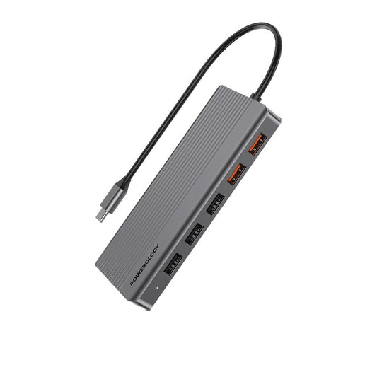 Powerology 12in1 USB-C Hub HDMI Type-C 100W PD Ethernet VGA USB SD MicroSD 3.5AUX