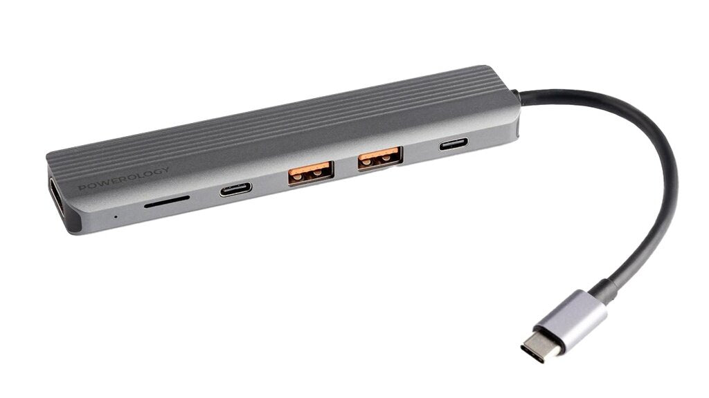 Powerology 6-in-1 Slim 4K HDMI USB-C Hub