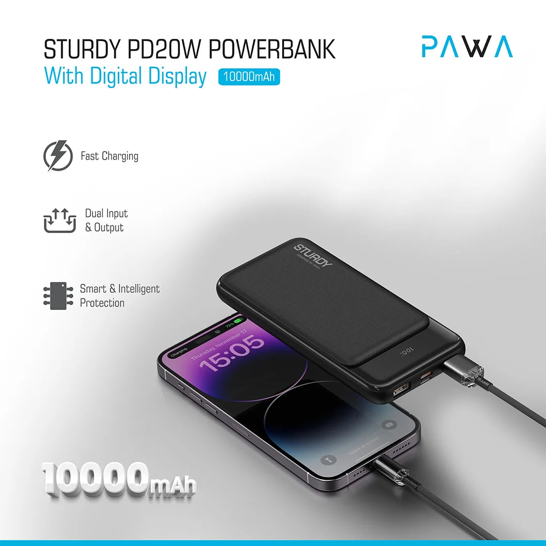 Pawa Sturdy Powerbank PD20W With Digital Display 10000mAh