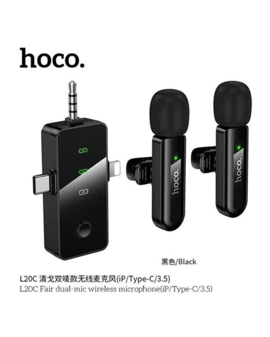 Hoco L20C 3-in-1 Dual Noise Cancelling Wireless Lavalier Mic (IP / USB-C / 3.5MM)