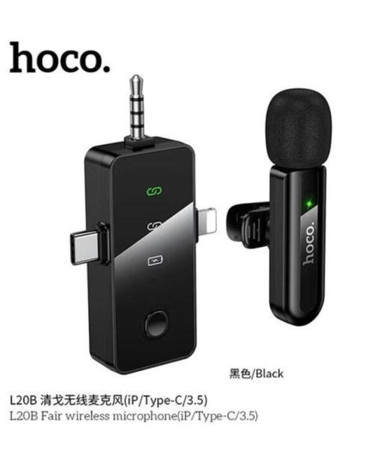 Hoco L20B 3-in-1 Noise Cancelling Wireless Lavalier Mic (IP / USB-C / 3.5MM)