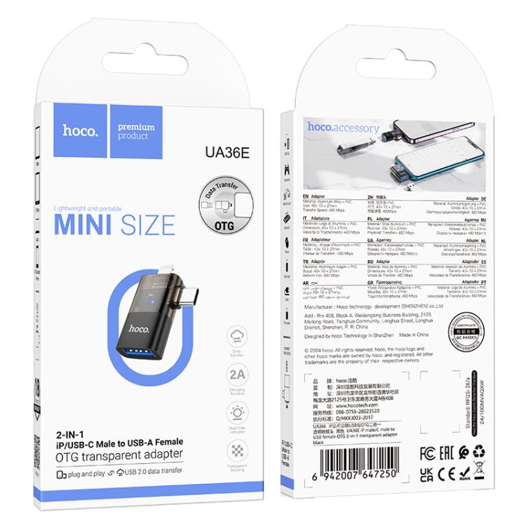 Hoco Mini Size 2 In 1 OTG Transperant Adapter UA36E