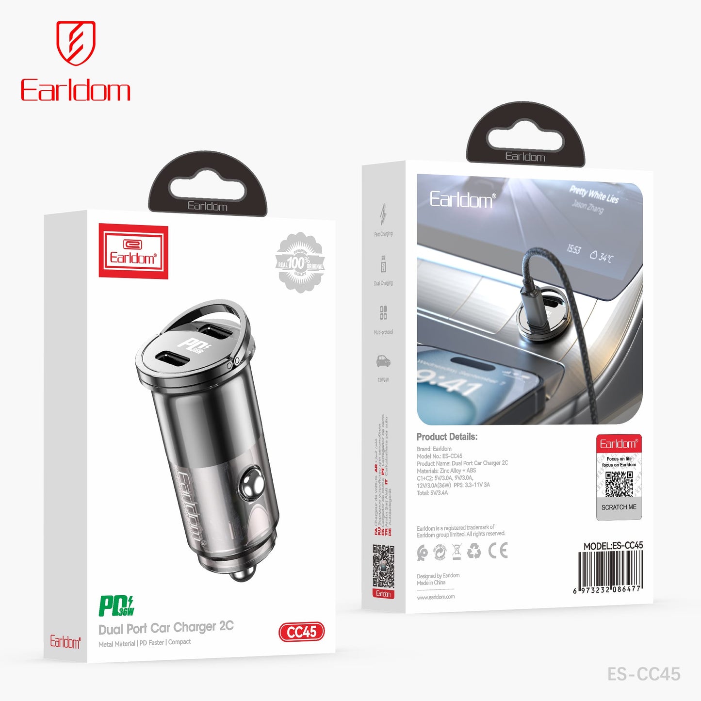 Earldom 36W Dual USB C Car Charger CC45