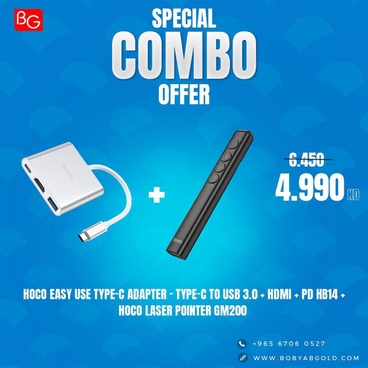 HOCO Easy Use Type-C Adapter – Type-C to USB 3.0 + HDMI + PD HB14 + Hoco Laser Pointer GM200 