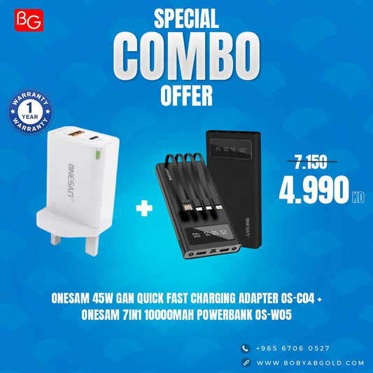 Onesam 45W GaN Quick Fast Charging Adapter OS-C04 + Onesam 7in1 10000mAh Powerbank OS-W05