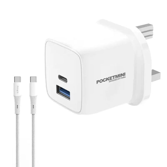 Pawa PocketMini Travel Charger Dual PD + QC Port 20W With Type-C to Type-C Cable