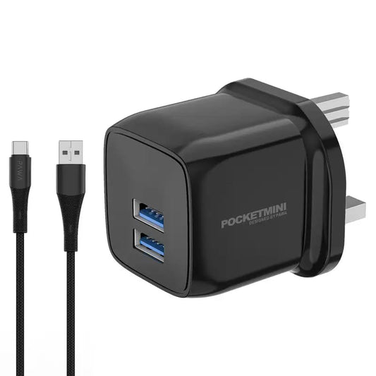 Pawa PocketMini Travel Charger Dual USB with Type-C Cable