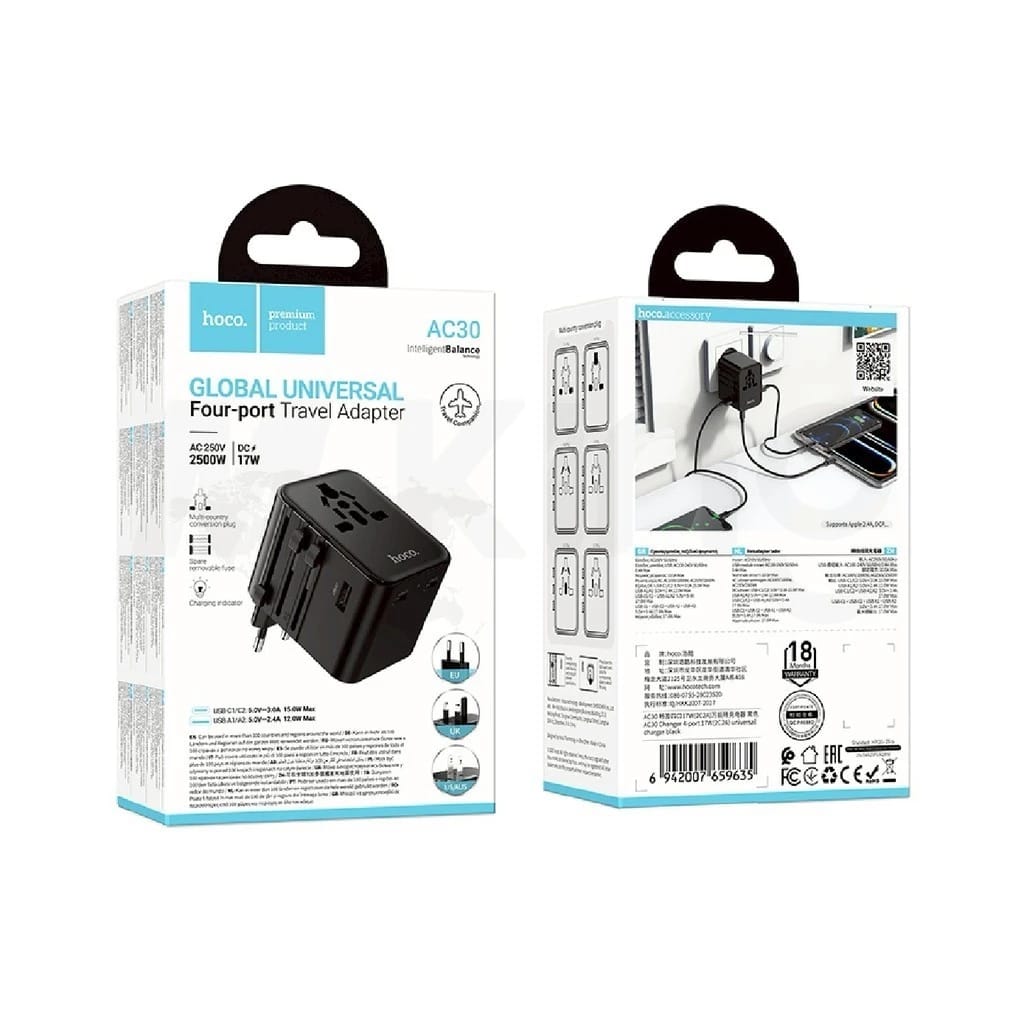 Hoco Global Four-Port Universal Travel Adapter AC30